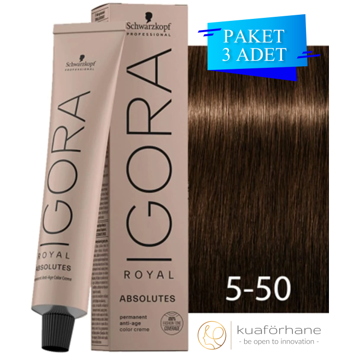 SCHWARZKOPF IGORA ROYAL ABSOLUTES SAÇ BOYASI 5-50 AÇIK KAHVE DOĞAL ALTIN 60 ML (PAKET 3 ADET)