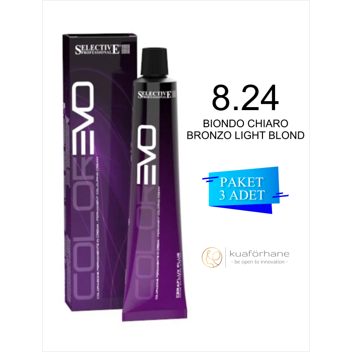 COLOREVO TÜP SAÇ BOYASI BIONDO CHIARO BRONZO LIGHT BLOND 8.24 60 ML (PAKET 3 ADET)