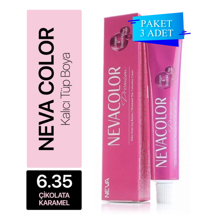 NEVA COLOR TÜP SAÇ BOYASI 6.35 ÇİKOLATA KARAMEL 50 ML (PAKET 3 ADET)