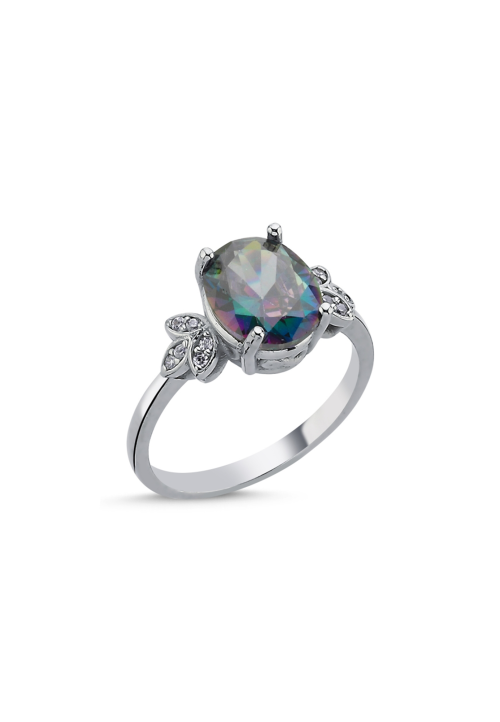 Mistik Topaz Oval Zirkon Taşlı 925 Ayar Gümüş Yüzük