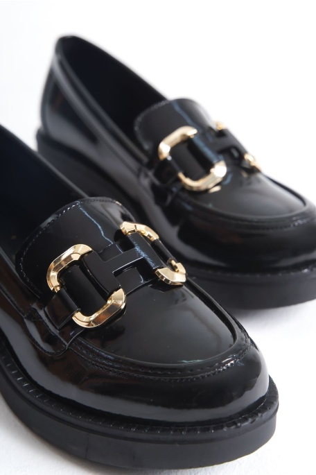 Caro Rugan Siyah Gold Tokalı Kadın Loafer