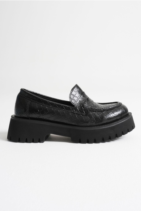 Noir Kadın Günlük Siyah Kroko Loafer Ayakkabı