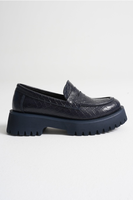 Noir Kadın Günlük Lacivert Kroko Loafer Ayakkabı