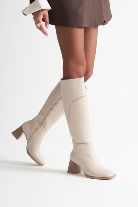 Elora Kadın Topuklu Bej Çizme