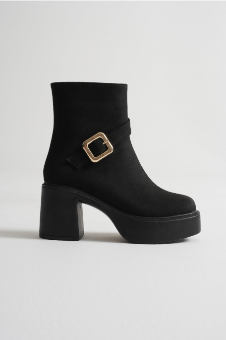 Mona Kadın Siyah Süet Tokalı Topuklu Bot