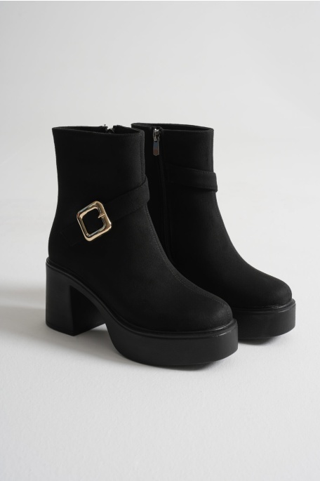 Mona Kadın Siyah Süet Tokalı Topuklu Bot