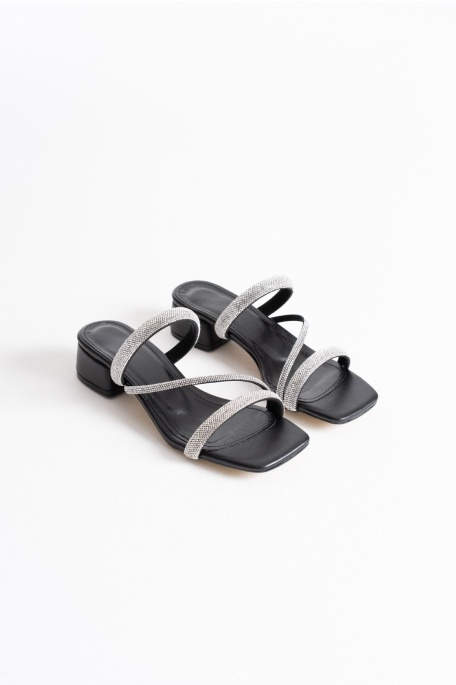 Tanya Siyah Kadın Taşlı Terlik