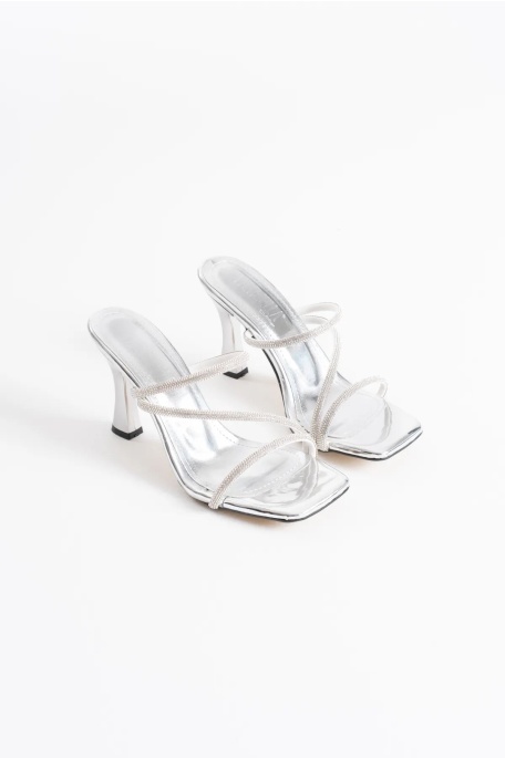 Capella Gümüş Kadın Taşlı Topuklu Terlik