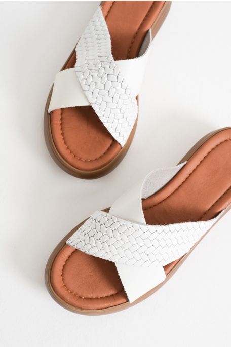 Fayn Beyaz Hakiki Deri Terlik