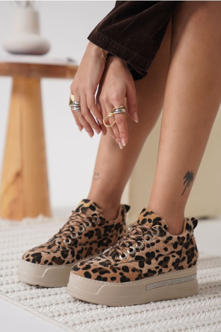 Alice Kadın Leopar Desenli Gizli Topuklu Sneaker