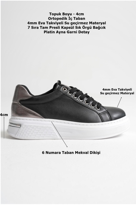 Vega Platin Detaylı Siyah Kadın Spor Ayakkabı