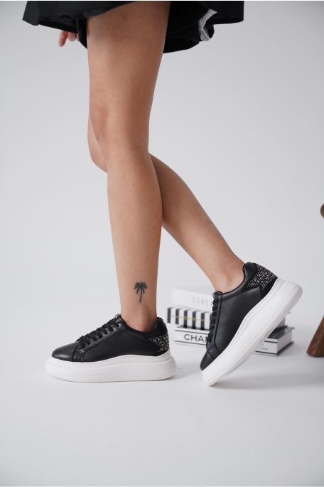 Grace Arkası Taşlı Siyah Kadın Sneaker