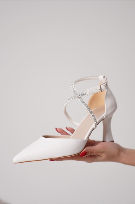 Fiona Taşlı Kadın Beyaz Topuklu Ayakkabı
