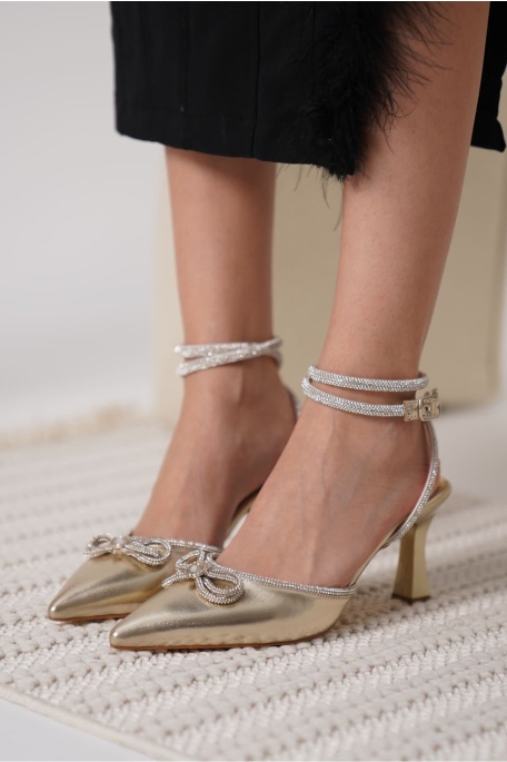 İrina Kadın Altın Taşlı Topuklu Ayakkabı