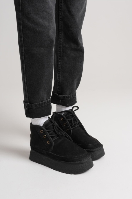 Elena Kadın Siyah Kışlık İçi Kürklü Kalın Taban Bot