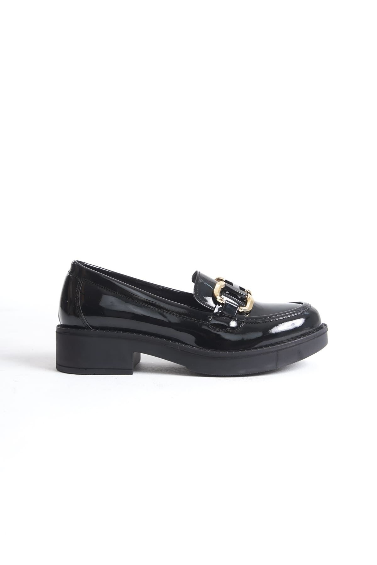 Caro Rugan Siyah Gold Tokalı Kadın Loafer