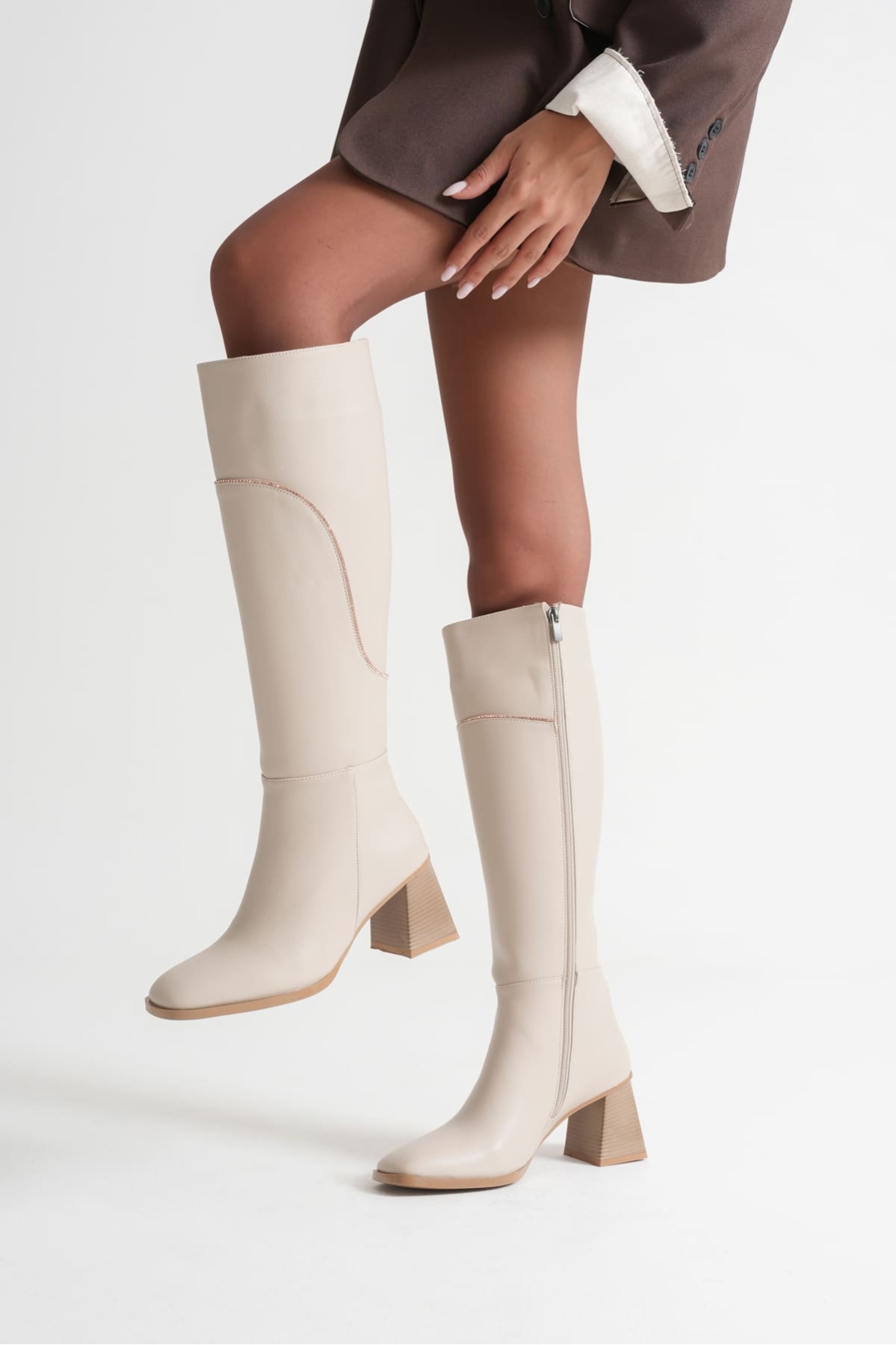Elora Kadın Topuklu Bej Çizme