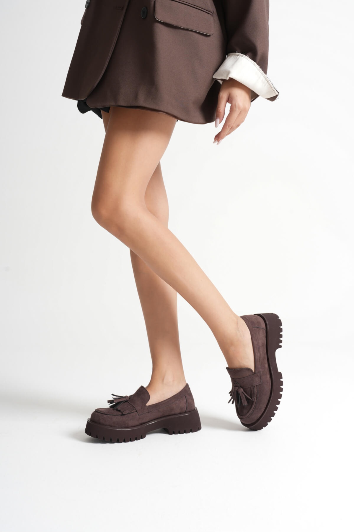 Mina Kadın Günlük Acı Kahve Süet Loafer Ayakkabı