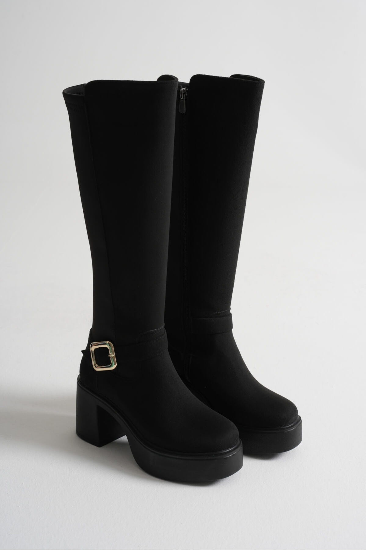 Woly Kadın Günlük Siyah Süet Tokalı Çizme