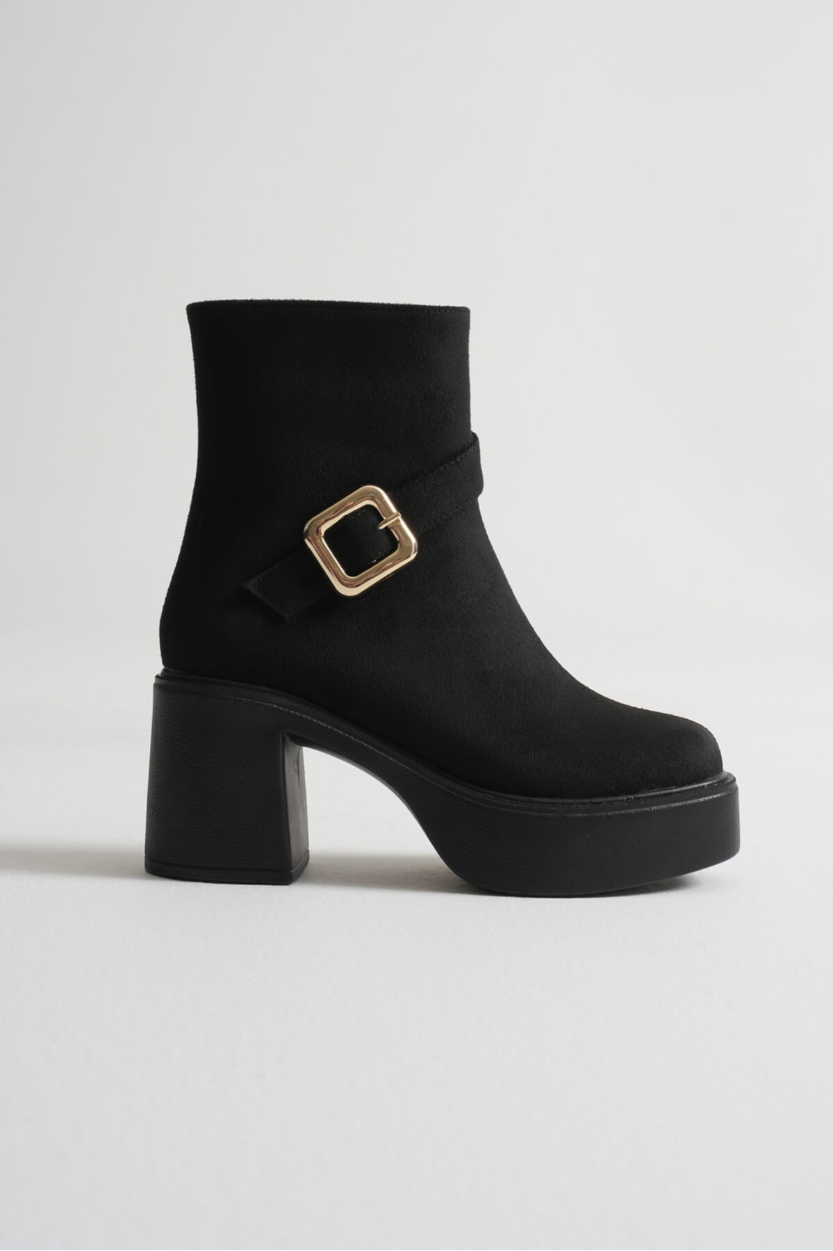 Mona Kadın Siyah Süet Tokalı Topuklu Bot