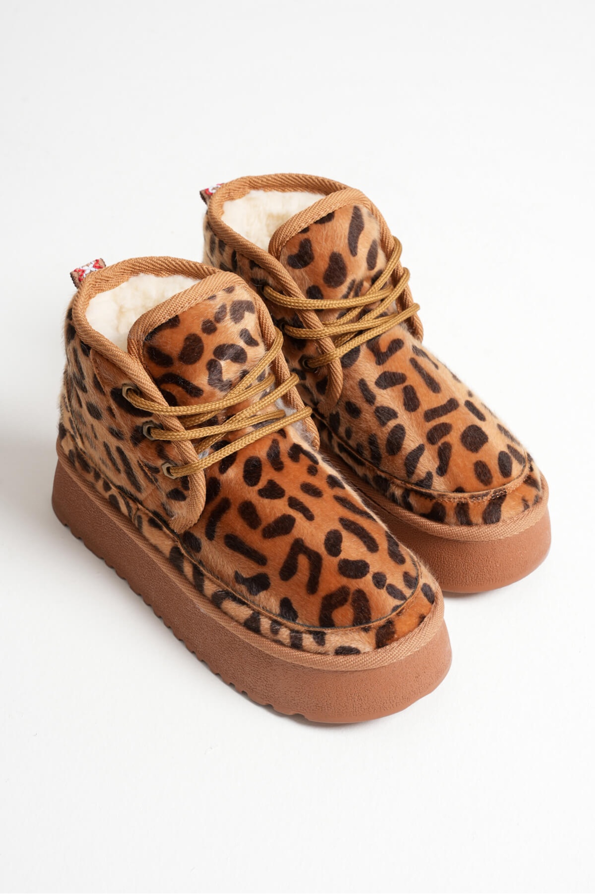 Elena Kadın Kışlık İçi Kürklü Kalın Taban Leopar Desen Bot