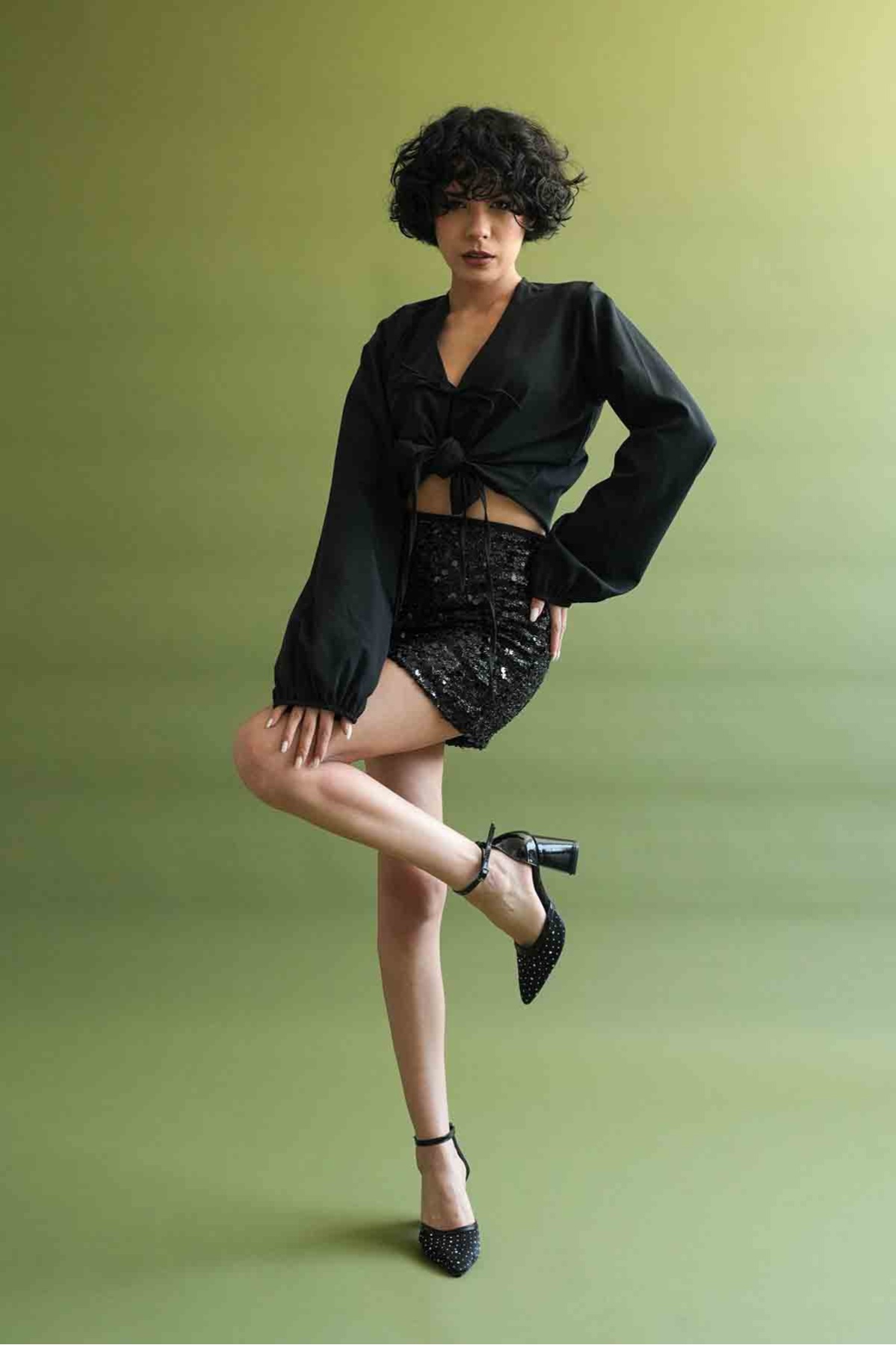 Borie Siyah Tekstil Kumaş Taşlı Kadın Topuklu Ayakkabı