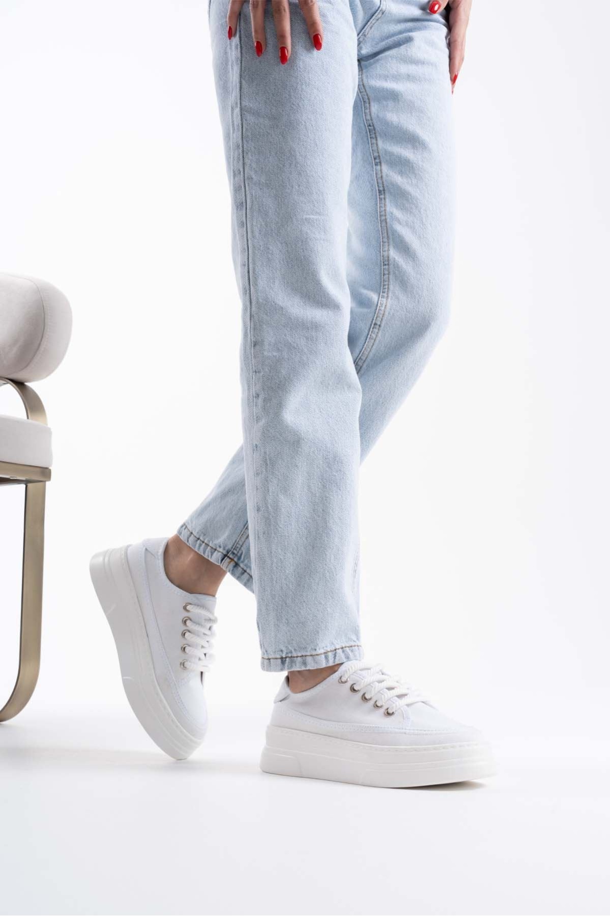 Glown Kadın Beyaz Keten Spor Ayakkabı