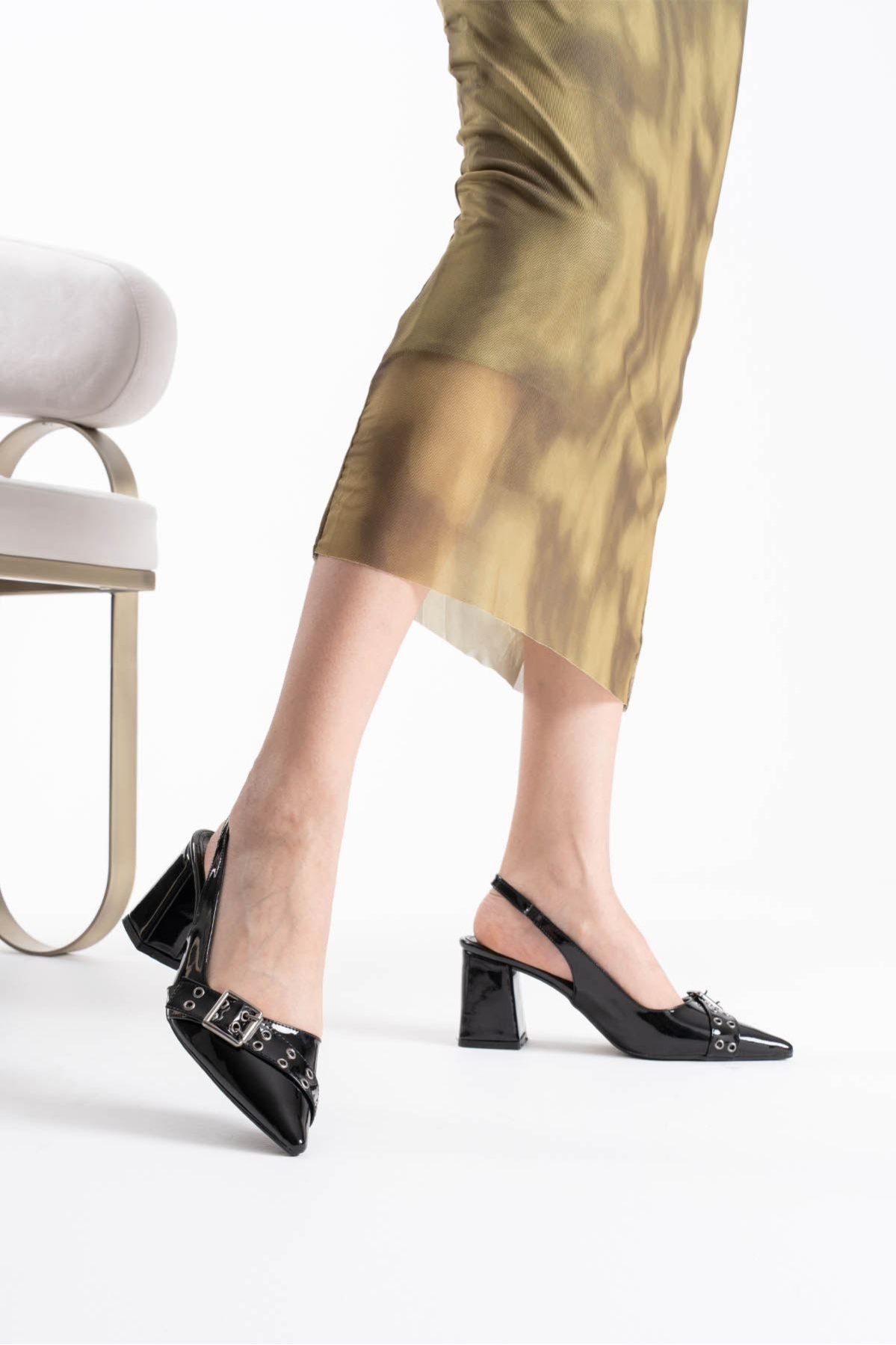 Keira Siyah Rugan Kadın Topuklu Ayakkabı