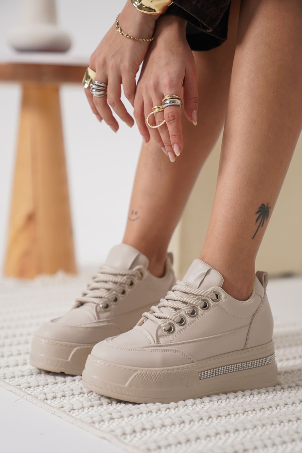 Alice Kadın Bej Gizli Topuklu Sneaker