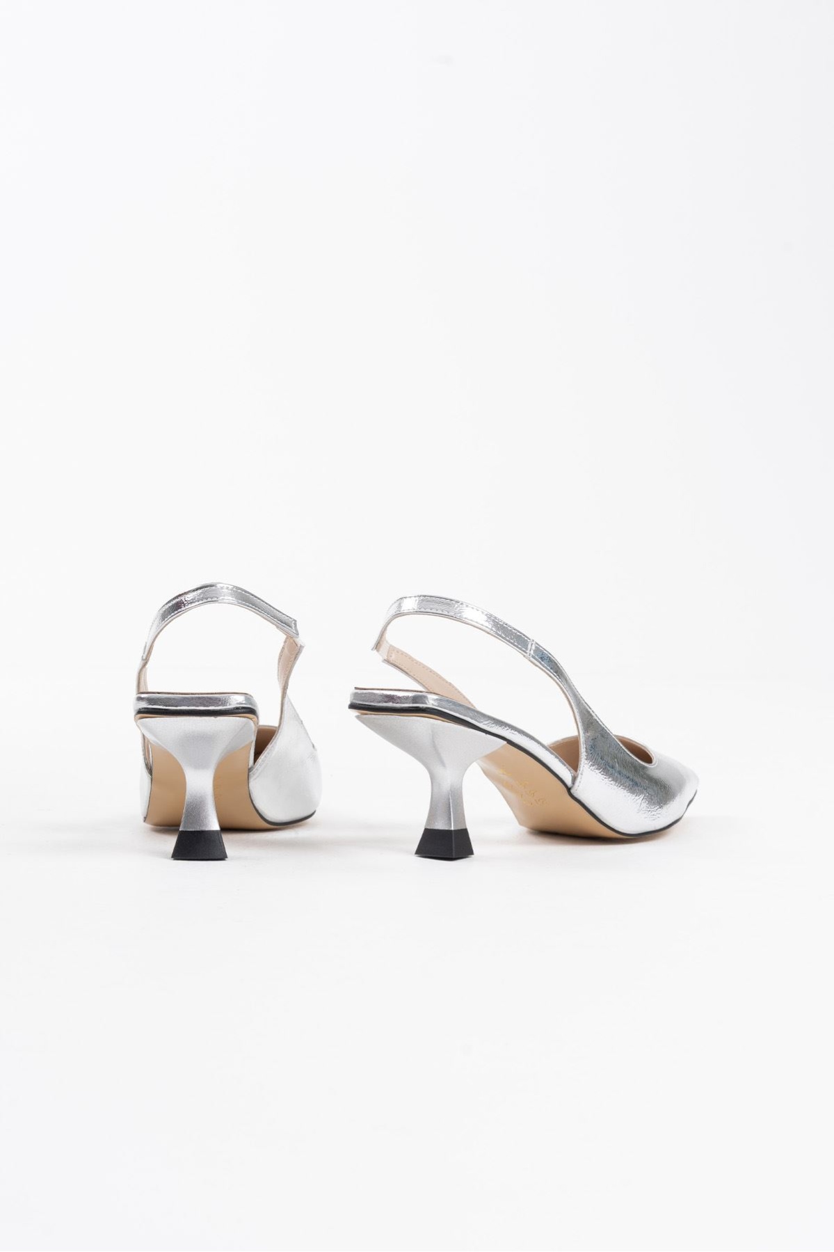 Angelica Kadın Gümüş Kırışık Rugan Topuklu Ayakkabı