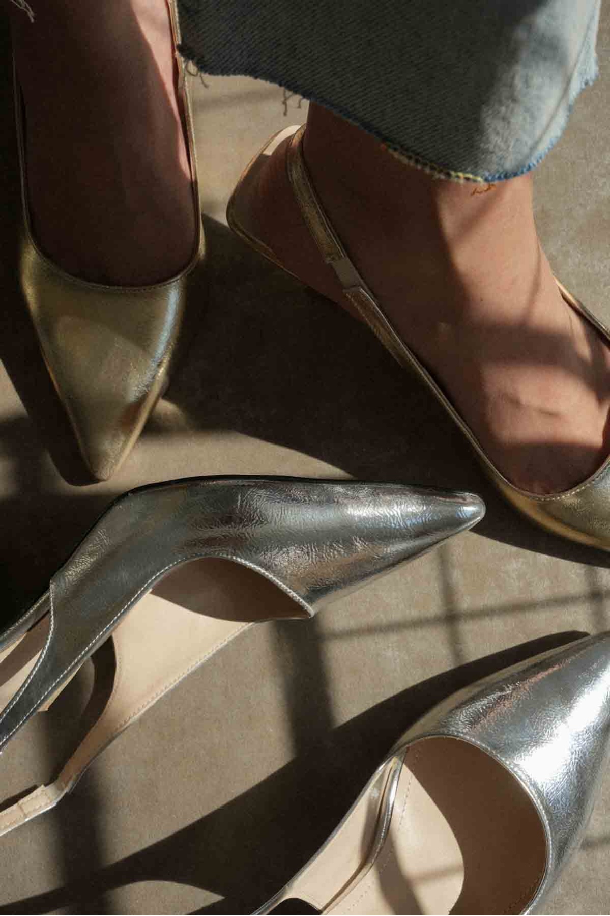 Angelica Kadın Gümüş Kırışık Rugan Topuklu Ayakkabı