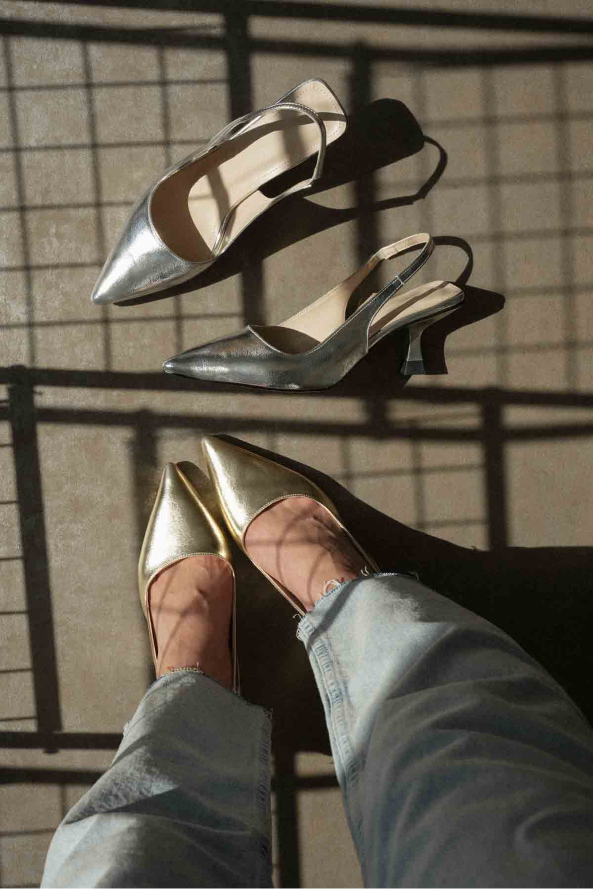 Angelica Kadın Gümüş Kırışık Rugan Topuklu Ayakkabı