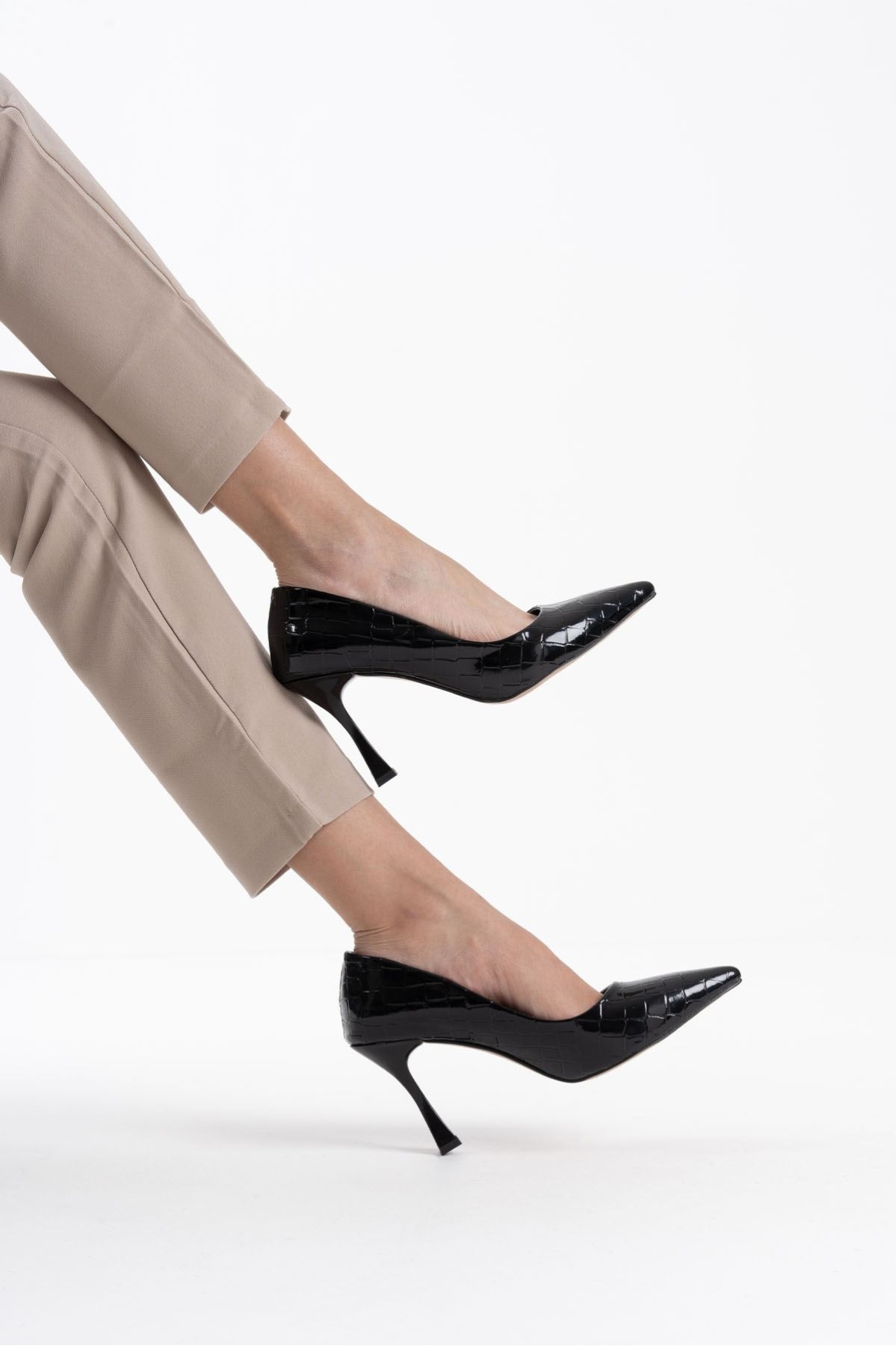 Harper Kadın Siyah Kroko Rugan Stiletto