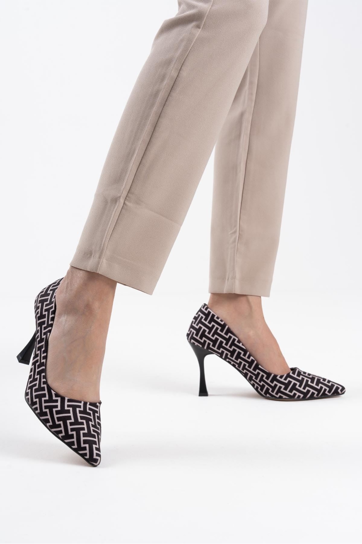 Kelsey Kadın Siyah Desenli Stiletto