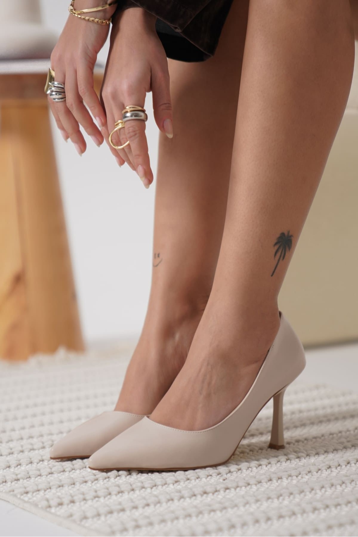 Zelena Kadın Mat Bej Stiletto