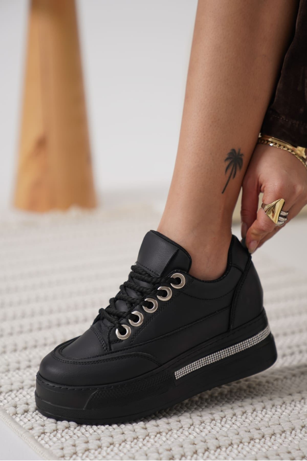 Alice Kadın Siyah Tabanlı Siyah Gizli Topuklu Sneaker