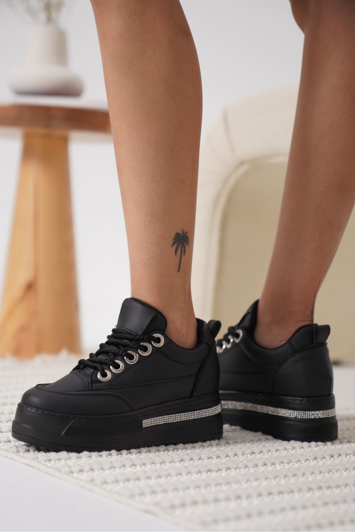 Alice Kadın Siyah Tabanlı Siyah Gizli Topuklu Sneaker