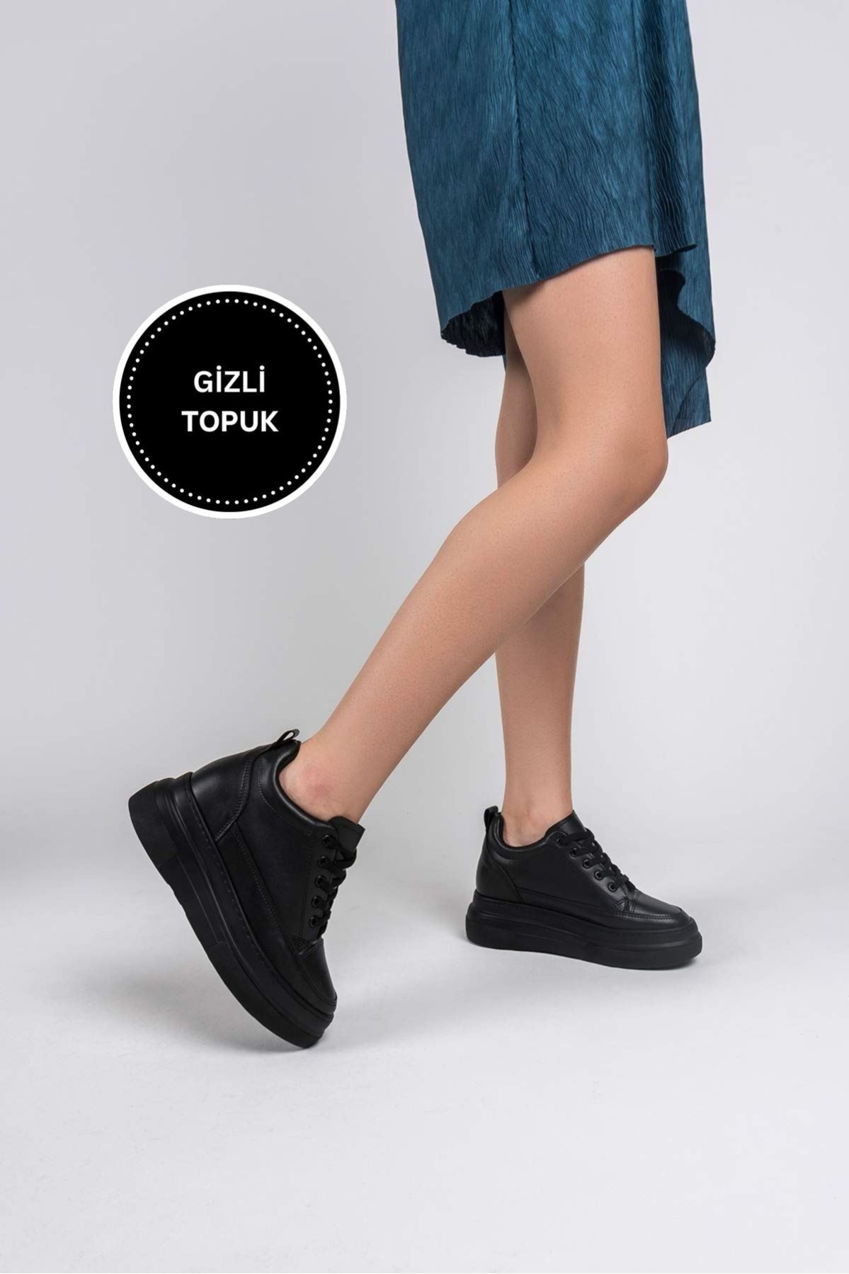 Lauren Kadın Gizli Topuk Mat Siyah Spor Ayakkabı
