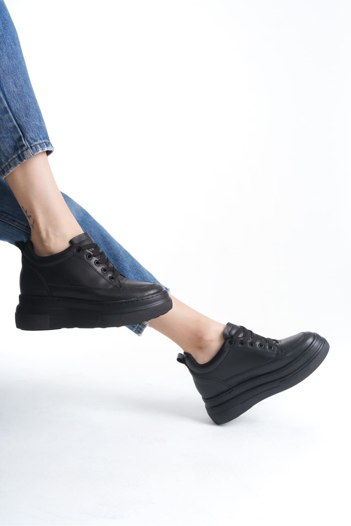 Lauren Kadın Gizli Topuk Mat Siyah Spor Ayakkabı