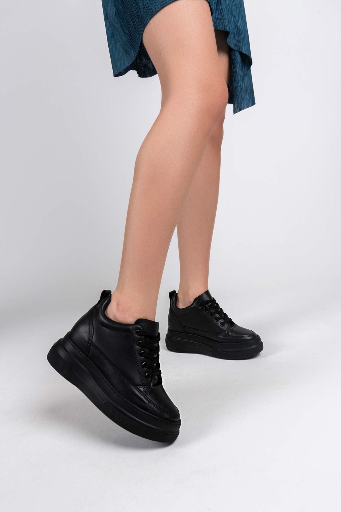 Lauren Kadın Gizli Topuk Mat Siyah Spor Ayakkabı
