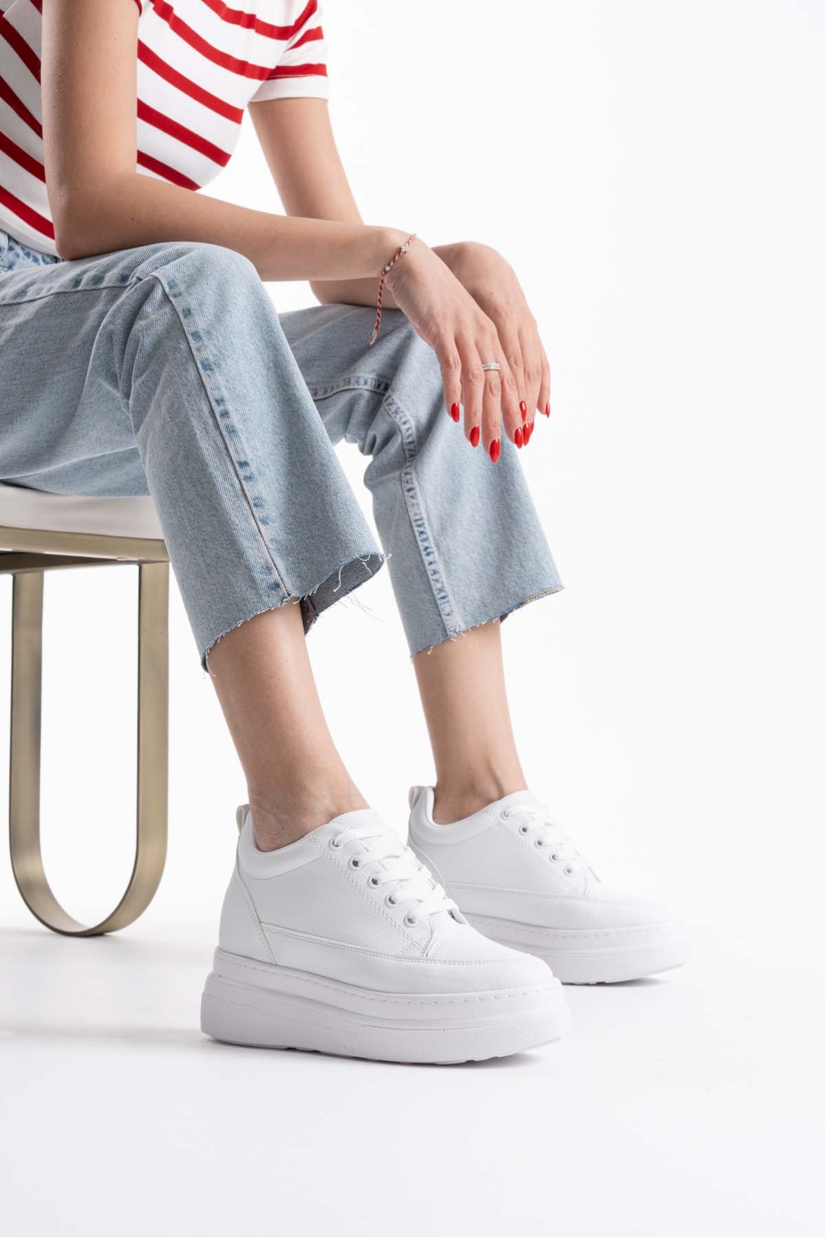 Lauren Kadın Gizli Topuk Mat Beyaz Spor Ayakkabı