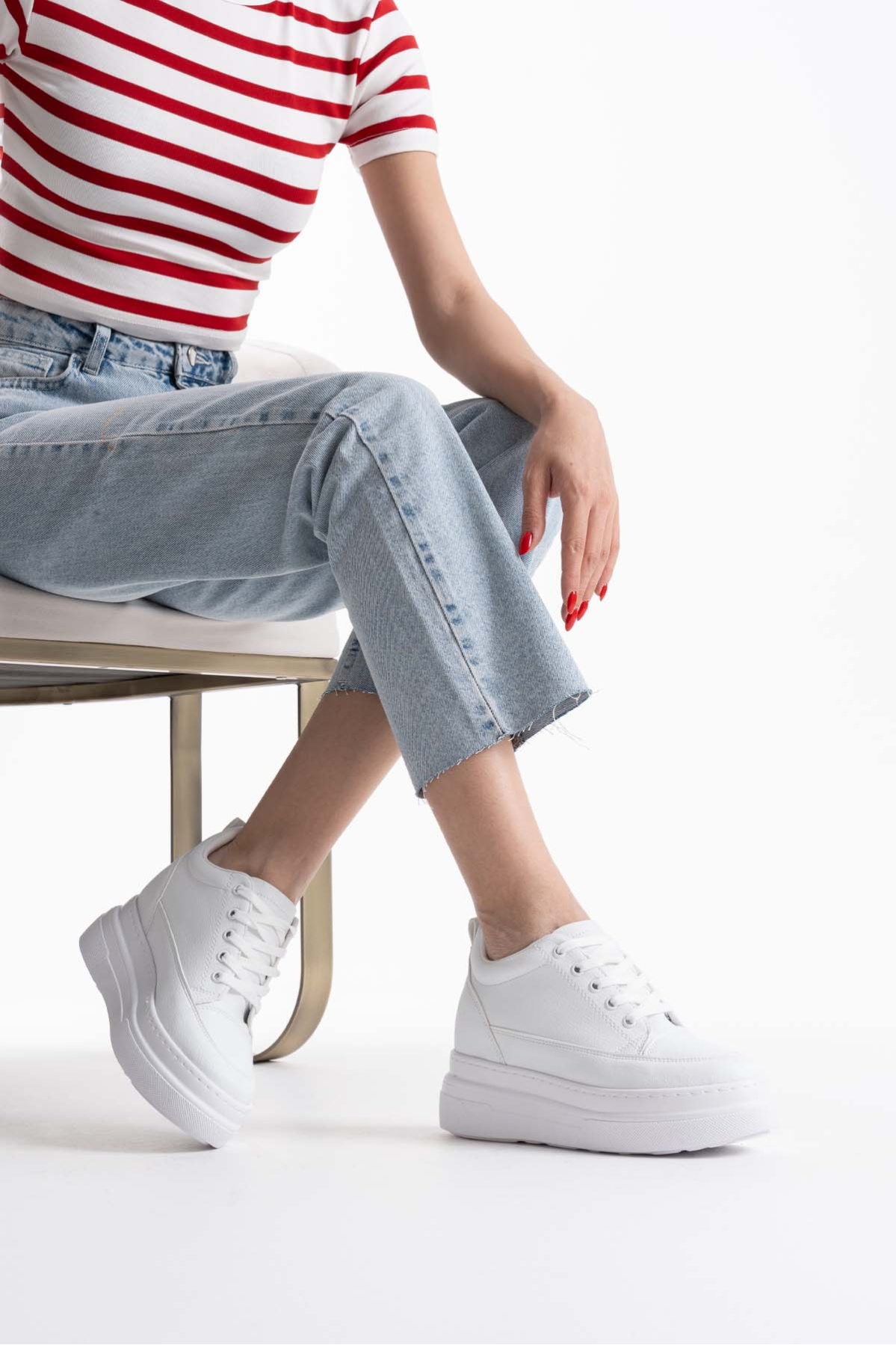 Lauren Kadın Gizli Topuk Mat Beyaz Spor Ayakkabı