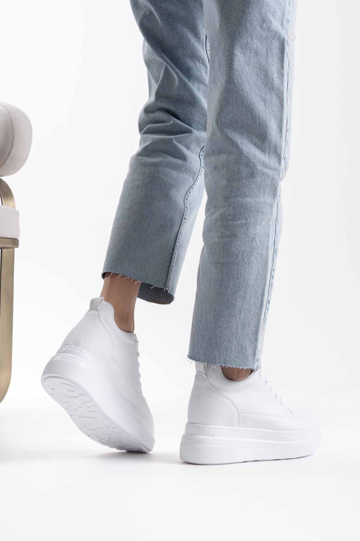 Lauren Kadın Gizli Topuk Mat Beyaz Spor Ayakkabı