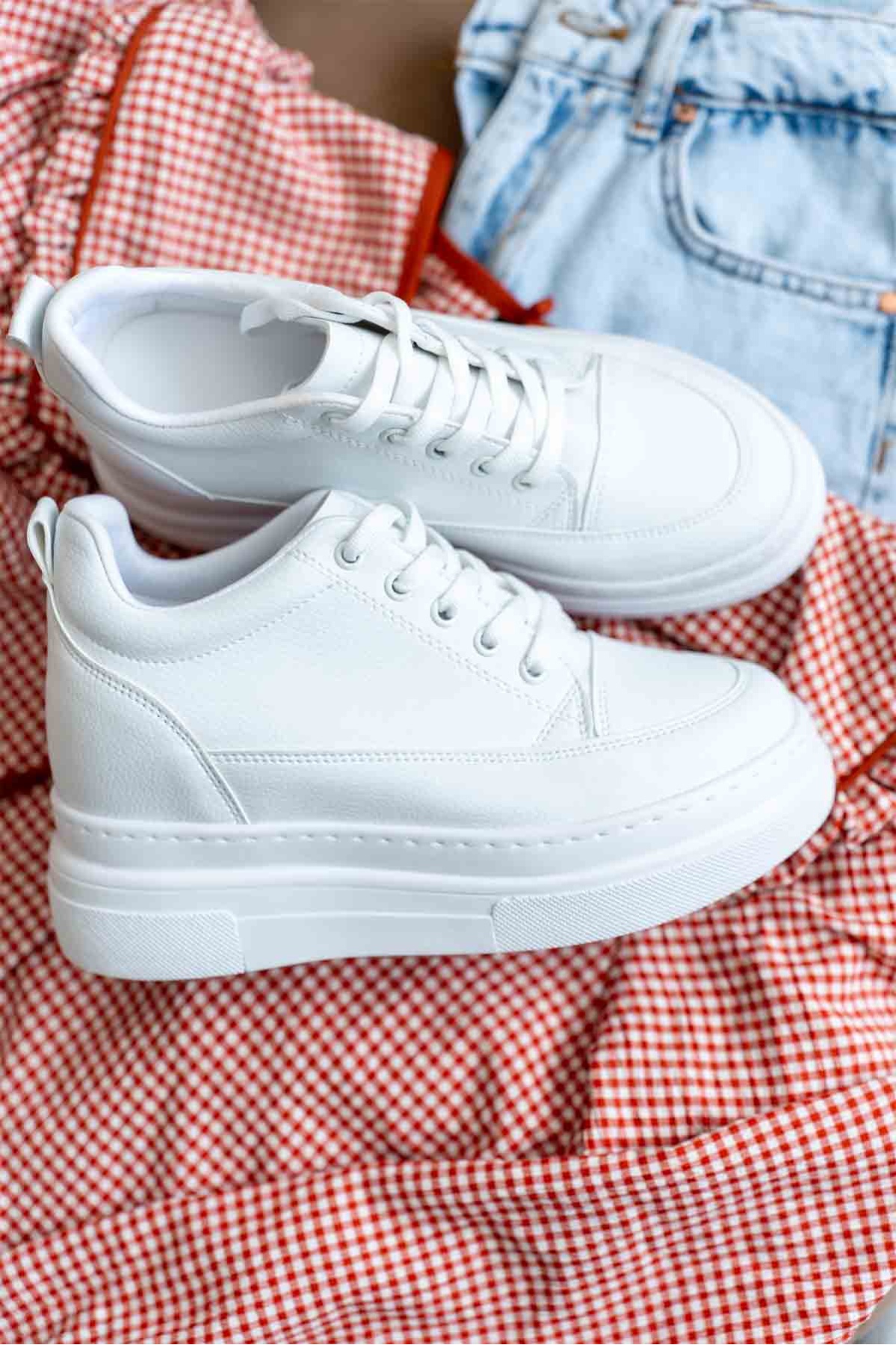 Lauren Kadın Gizli Topuk Mat Beyaz Spor Ayakkabı