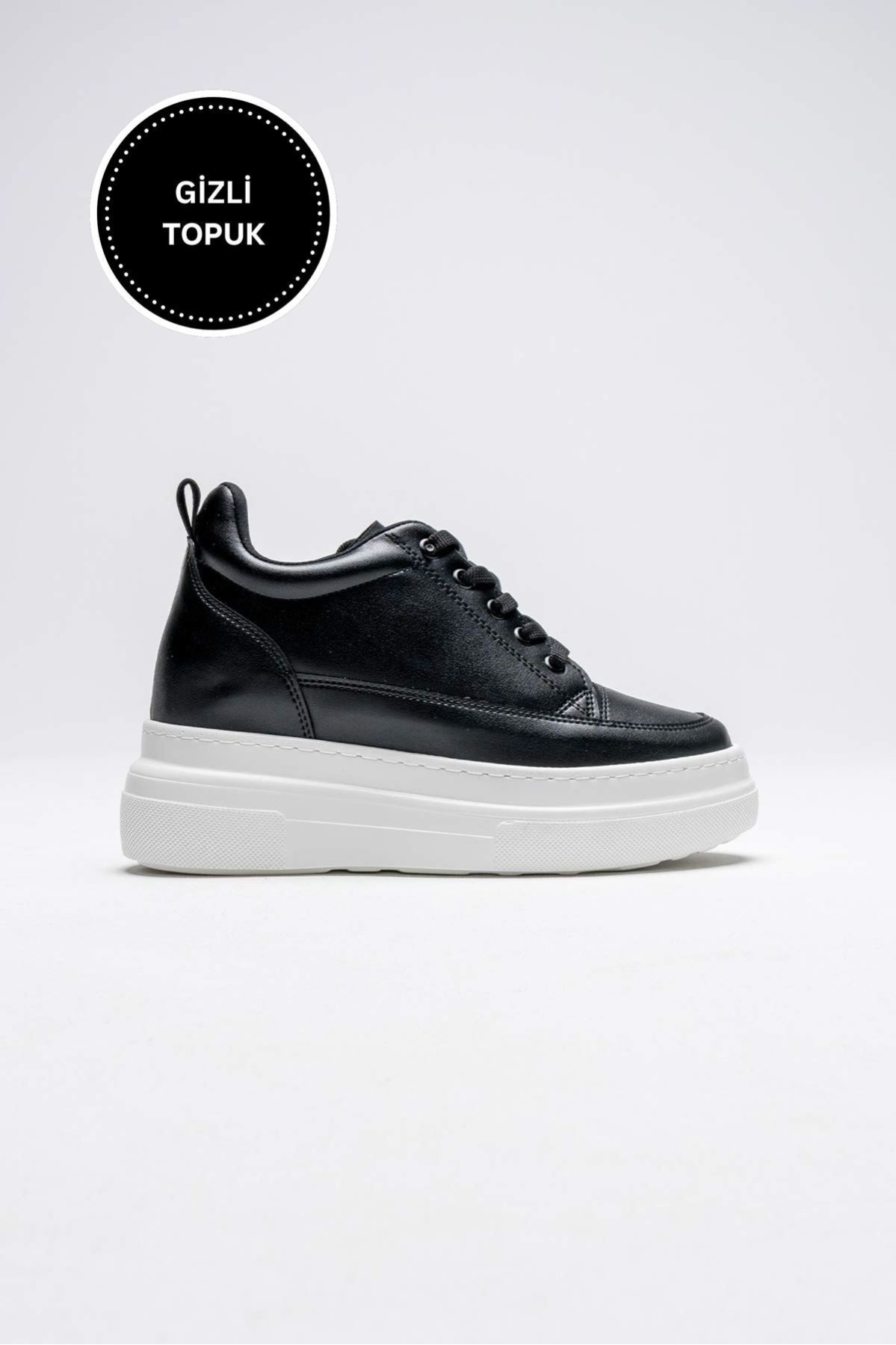 Lauren Kadın Gizli Topuk Beyaz Tabanlı Siyah Spor Ayakkabı