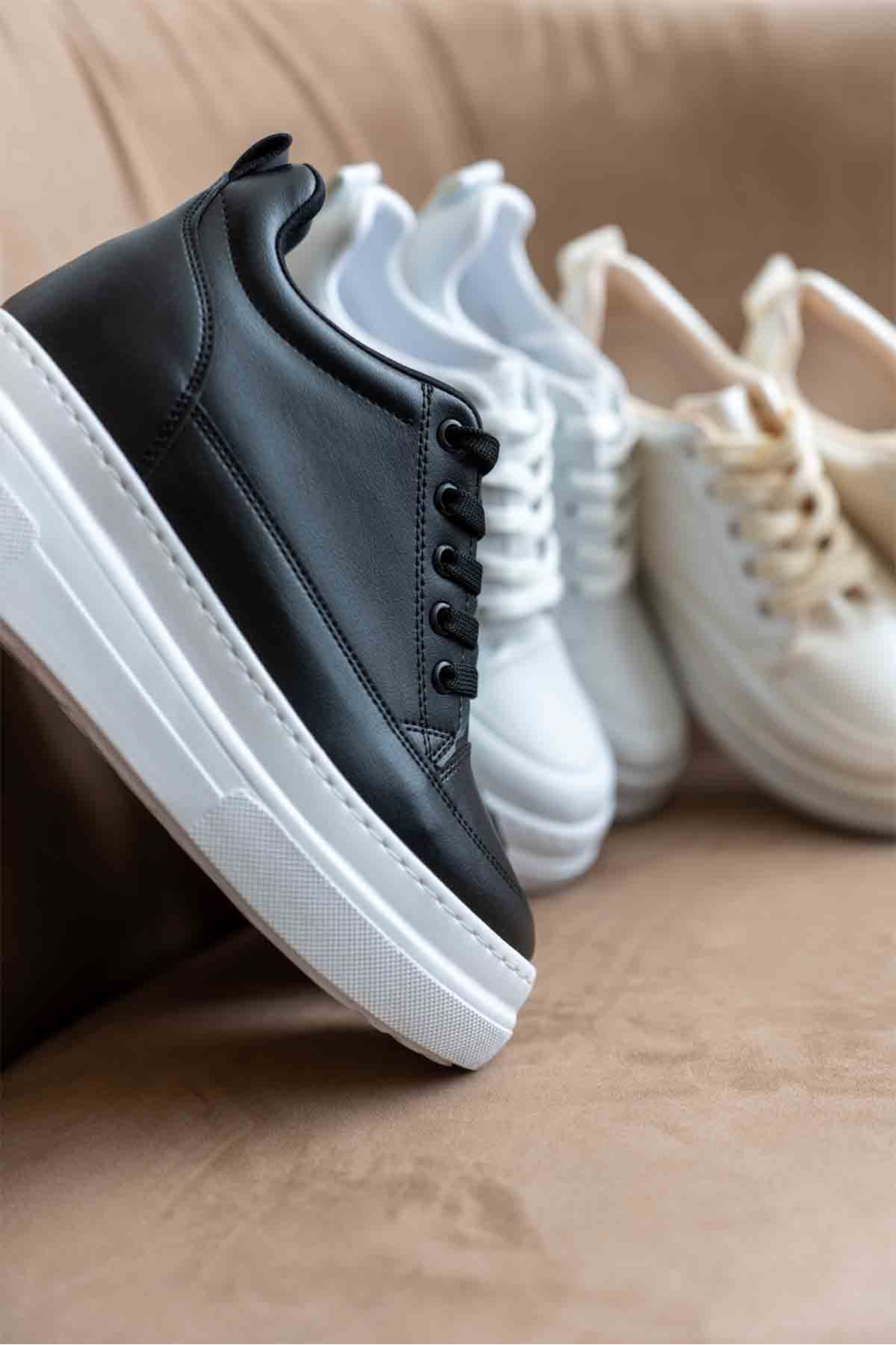 Lauren Kadın Gizli Topuk Beyaz Tabanlı Siyah Spor Ayakkabı