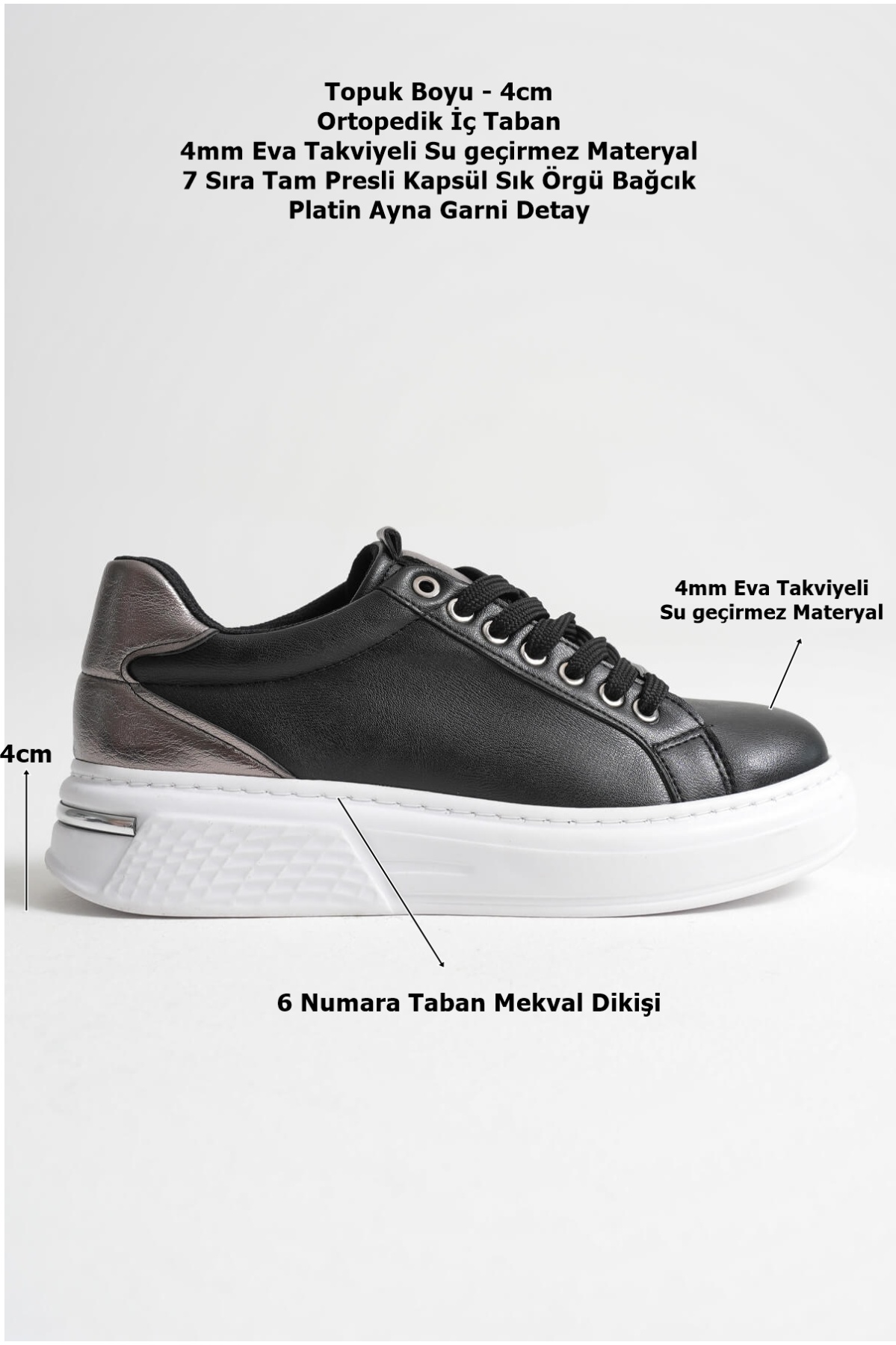 Vega Platin Detaylı Siyah Kadın Spor Ayakkabı