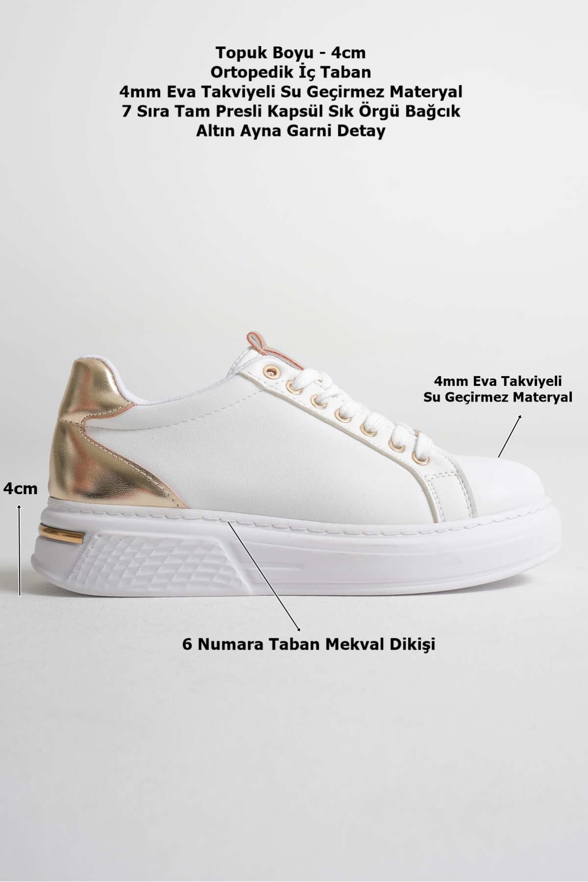 Vega Altın Detaylı Beyaz Kadın Spor Ayakkabı