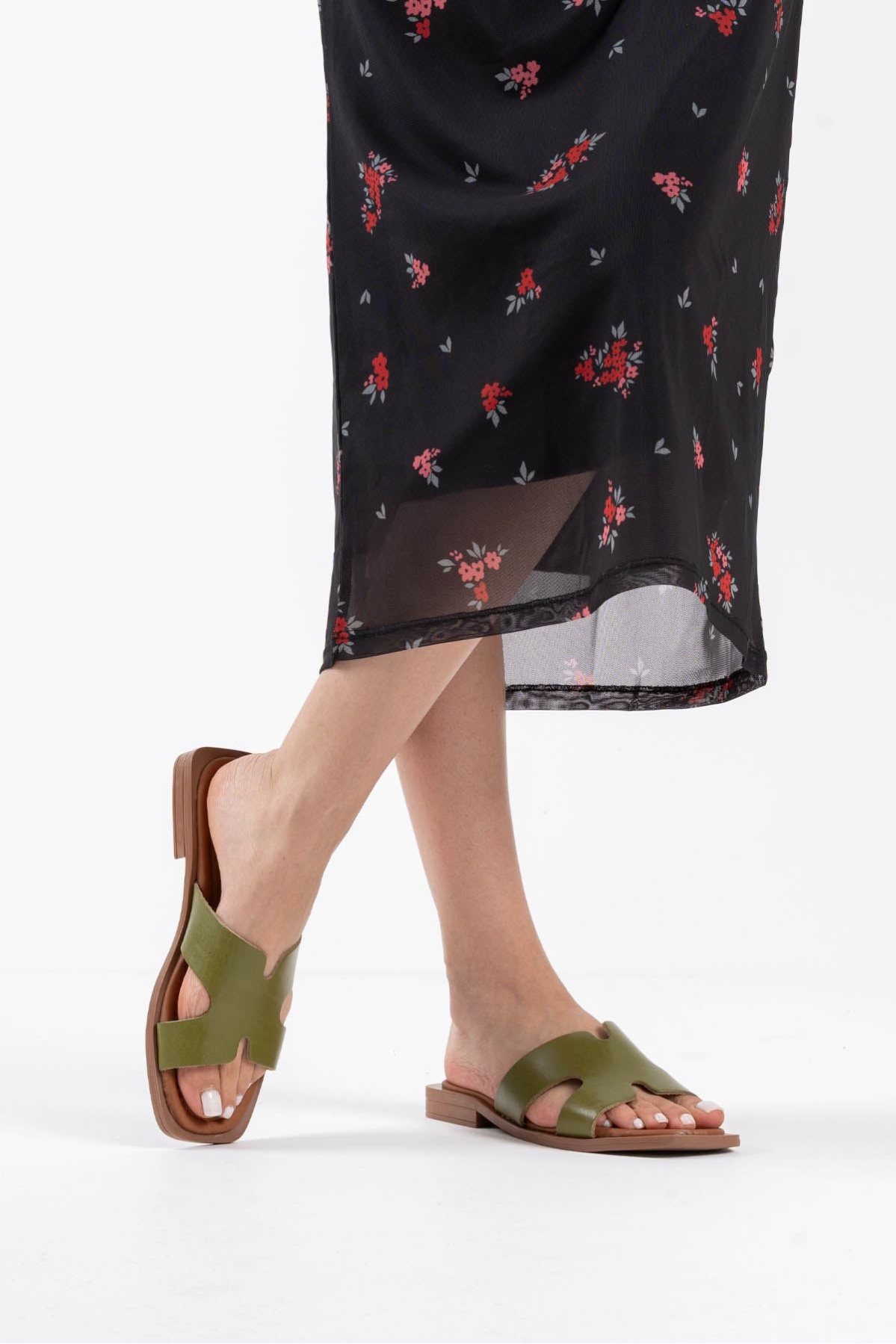 Fergei Haki Yeşili Hakiki Deri Terlik