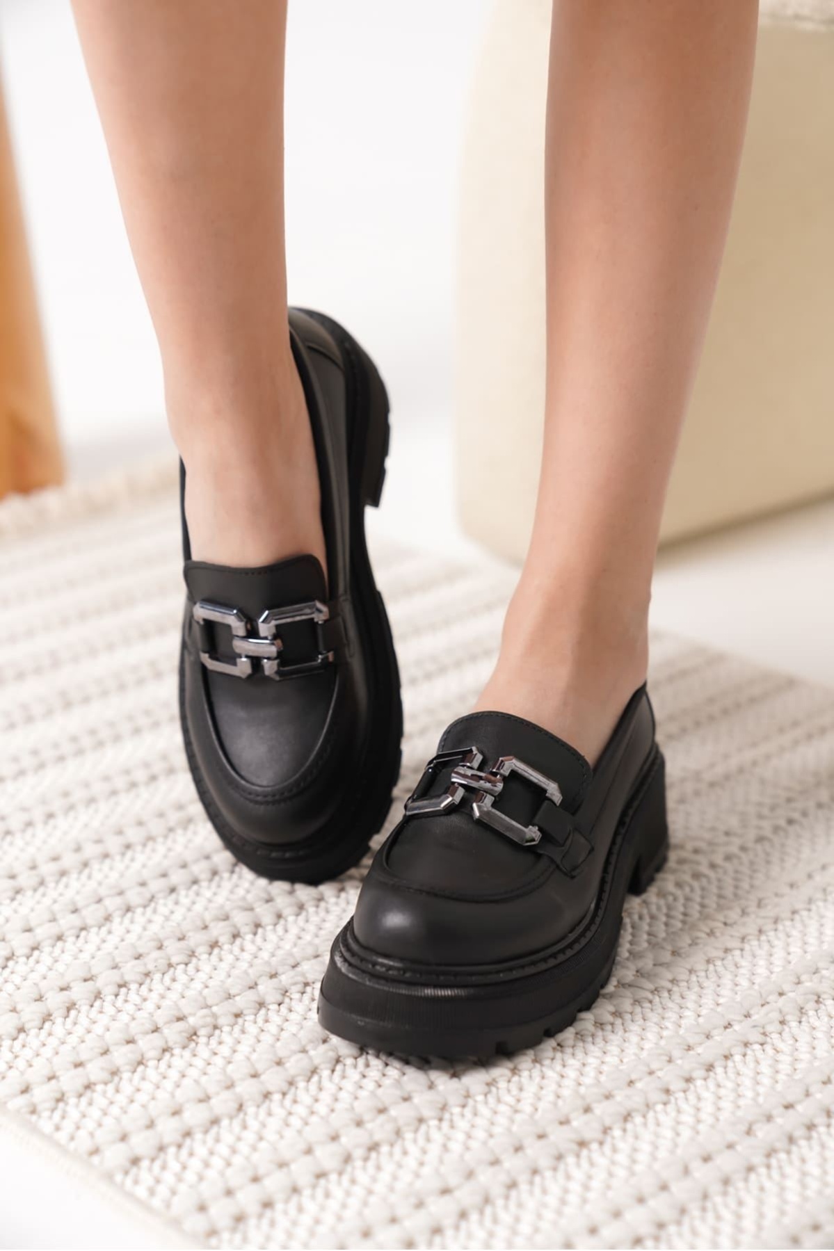 Terry Cilt Siyah Kadın Loafer